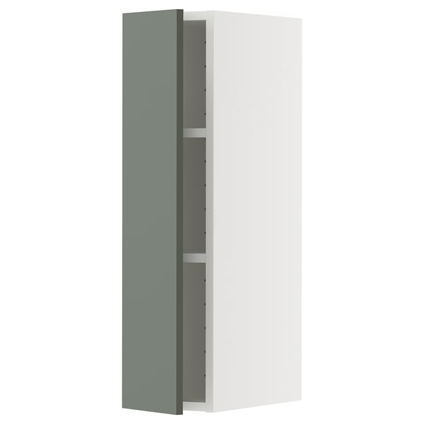 Witte en groene ikea METOD keukenkast met twee planken, modern en minimalistisch design.