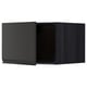 Zwarte keukenkast met open deur, modern design, donkere houten afwerking.