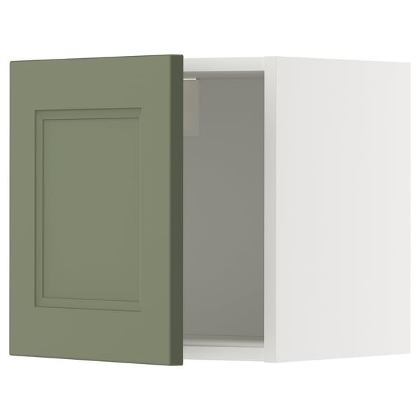 Moderne keukenkast met groene deur, witte doos, vierkante vorm, plat ontwerp.