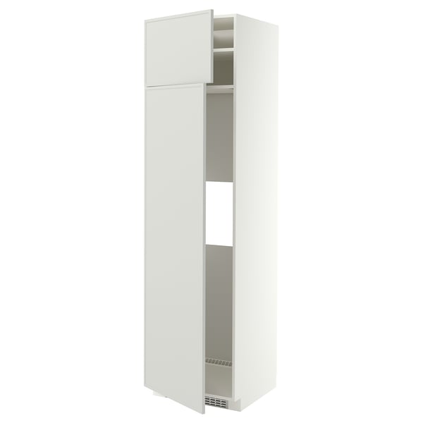 METOD Hoge kast koelkast / vriezer&2 deur, wit/Aspudden lichtgrijs, 60x60x220 cm