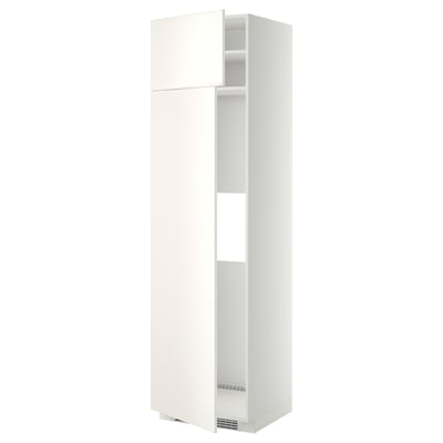 Een witte METOD keukenkast met gladde deuren, een rechthoekige vorm en verstelbare planken.