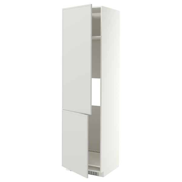 METOD Hoge kast koelkast/vriezer&2 deuren, wit/Aspudden lichtgrijs, 60x60x220 cm