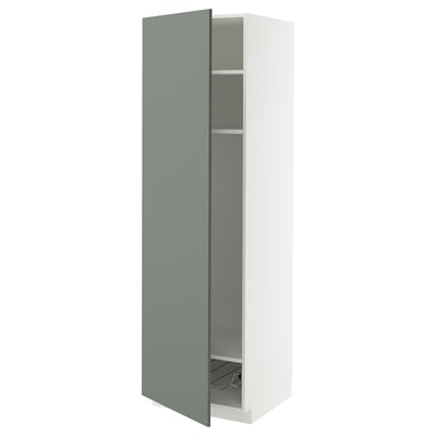 Ikea METOD keukenkast met blauwgroene deur, verstelbare plank, metalen draadmand, modern design.