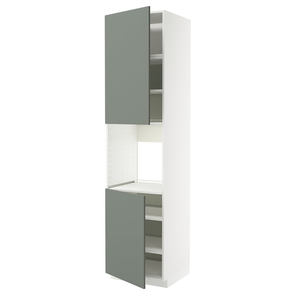 Ikea METOD keukenkast, grijsgroen, wit, slank, verticaal design.