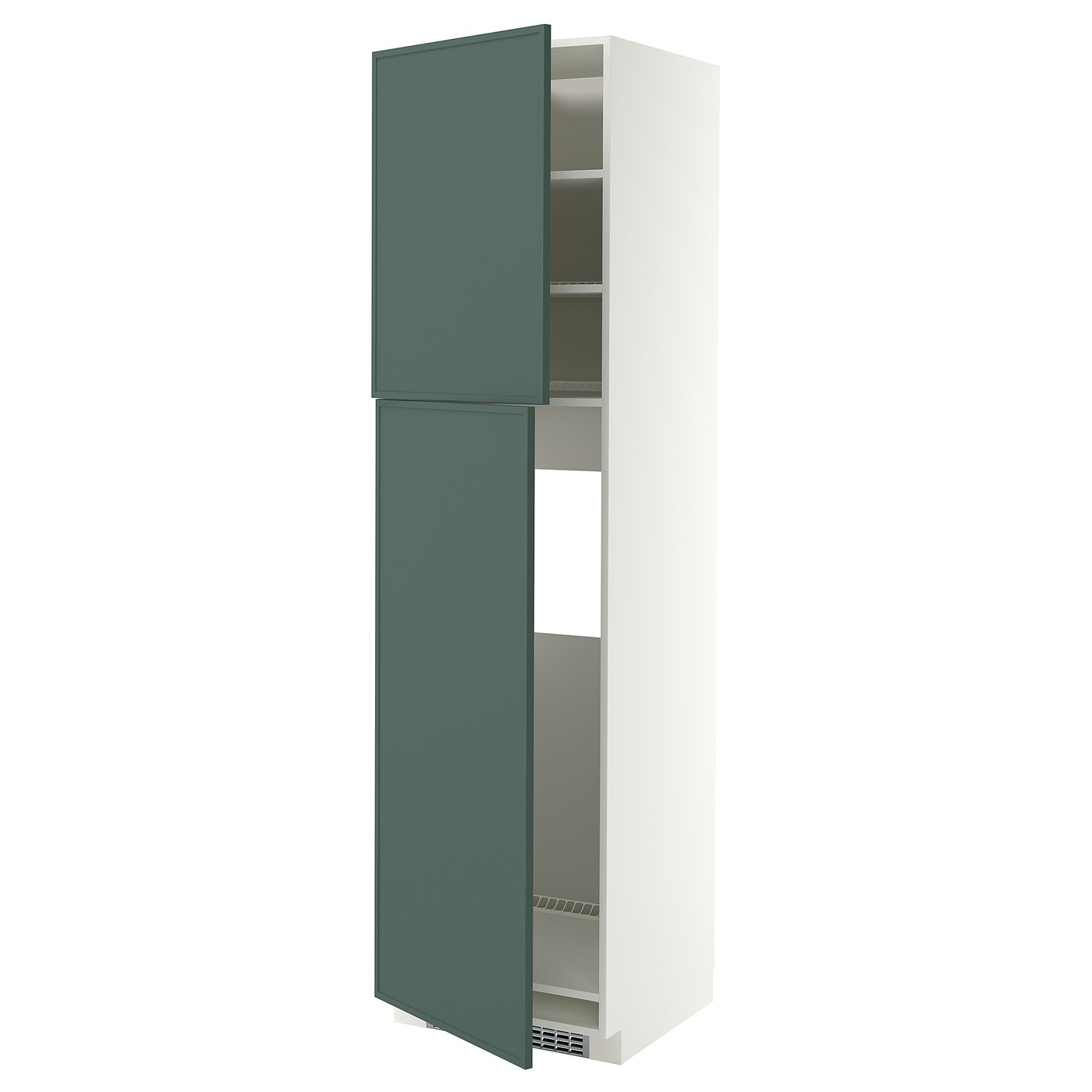 METOD Hoge kast v koelkast met 2 deuren Hoge kast v koelkast met 2 deuren · wit/Aspudden donker grijsgroen · 60x60x220 cm