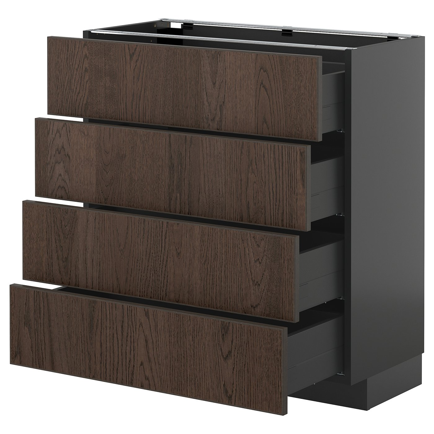 METOD keukenblok, donkerbruine sinarp lades, vier middelgrote lades, modern design.