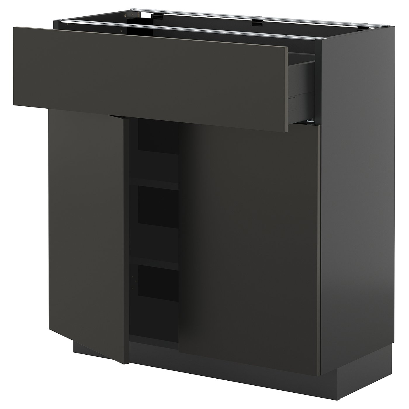 METOD keukenblok, zwart, modern, rechthoekig, strak design met enkele uittrekbare lade.