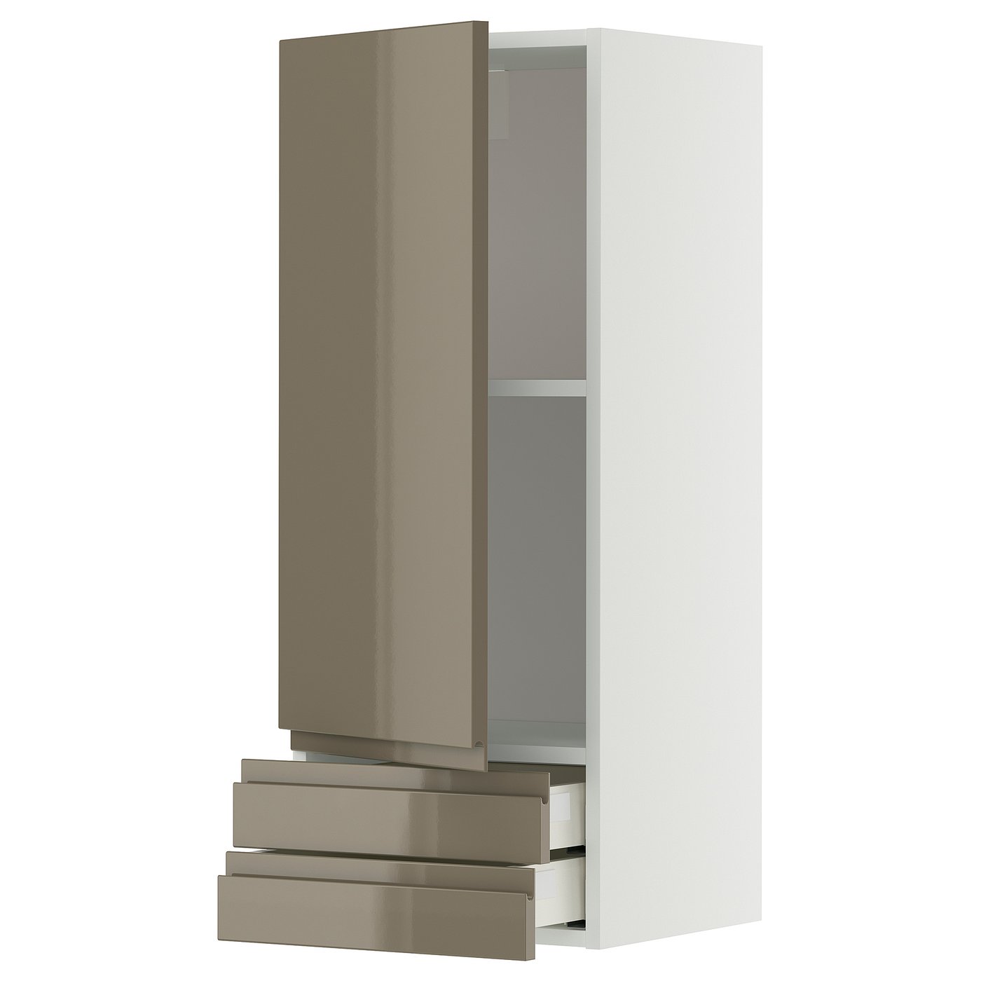 METOD / MAXIMERA Bovenkast m deur/2 lades wit/Voxtorp hoogglans donkergrijs/bruin 40x100 cm