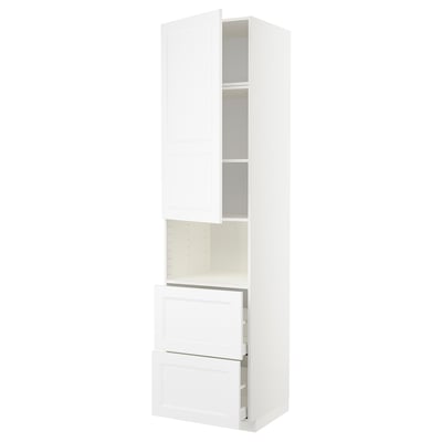 Wit METOD keukenblok. Hoge kast met enkele deur en twee lades, modern design.