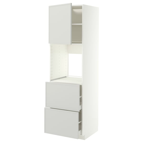 METOD / MAXIMERA Hoge kast oven&deur/2front/2hg lade, wit/Aspudden lichtgrijs, 60x60x200 cm