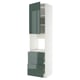 Modern keukenblok: METOD met hoogglans groengrijze kallarp deuren, wit frame, drie legplanken, twee lades.