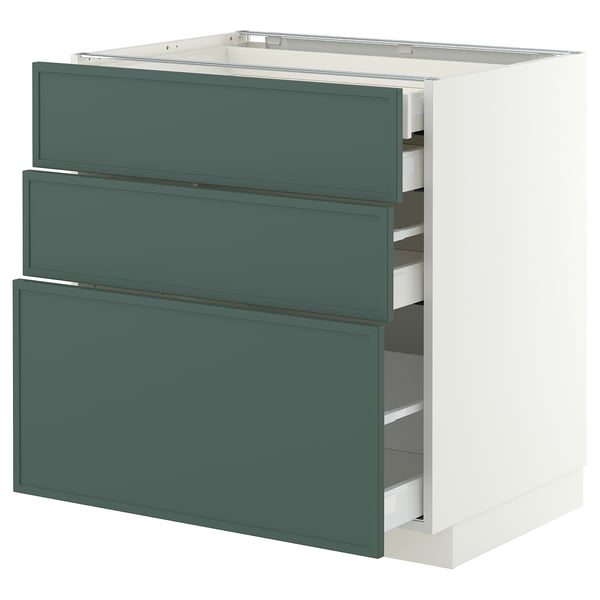 METOD / MAXIMERA Onderkast 3 front/2 lg/1 M/1 hg la, wit/Aspudden donker grijsgroen, 80x60 cm