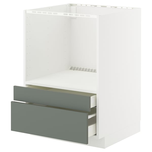 METOD / MAXIMERA Onderkast combimagnetron met lades, wit/Nickebo matgrijs-groen, 60x60 cm