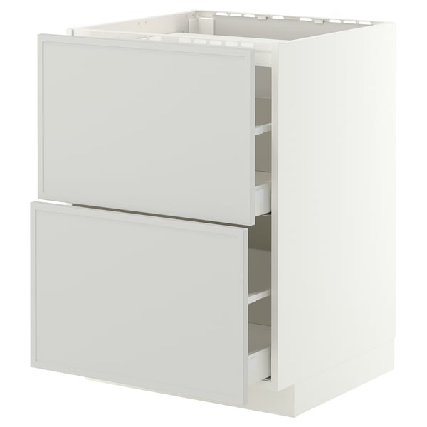 METOD / MAXIMERA Onderkast kookplaat/2 front/2 lade, wit/Aspudden lichtgrijs, 60x60 cm