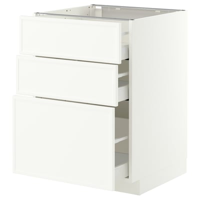METOD / MAXIMERA Onderkast met 3 lades, wit/Aspudden mat wit, 60x60 cm