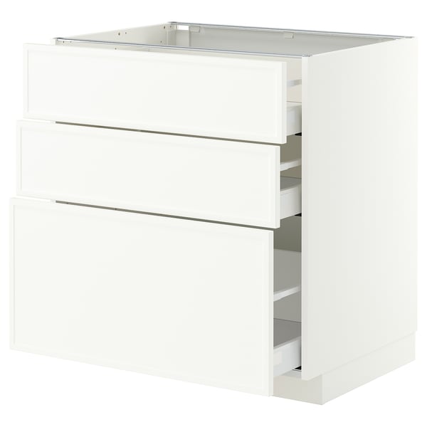 METOD / MAXIMERA Onderkast met 3 lades, wit/Aspudden mat wit, 80x60 cm