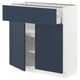 Optie: METOD keukenblok met blauwe deuren en lade, op witte voet. Strak & functioneel.