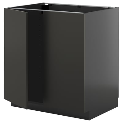 Zwarte METOD keukenkast, modern design, vierkante vorm, glanzende afwerking, stevig spaanplaat frame.