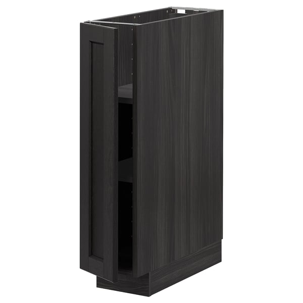 Zwart gebeitste houten kast, onderdeel van ikeas METOD keukensysteem, twee verstelbare planken, stevig frame en afgeschuinde randen.