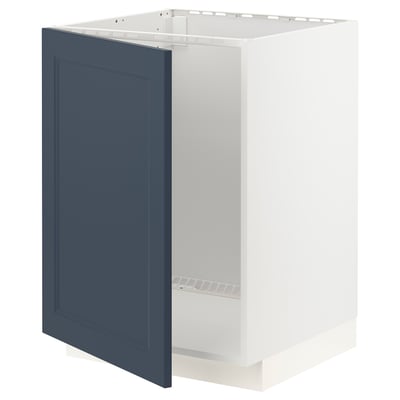 METOD keukenblok met blauwe deur. Modern design, wit frame.