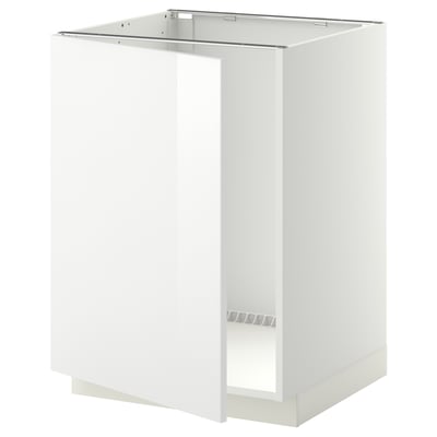 Witte keukenkast, modern design, hoogglans, vierkante vorm, geen handgrepen.