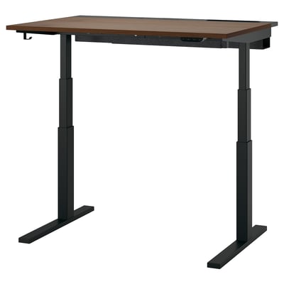 MITTZON zit-sta bureau, zwart en bruin, in hoogte verstelbaar, modern minimalistisch design.