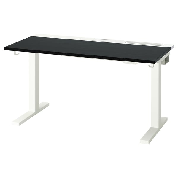 MITTZON bureau: zwart blad, witte poten, in hoogte verstelbaar, modern design.