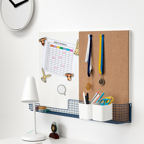 MÖJLIGHET Prikbord/whiteboard met bakje wit, blauw IKEA