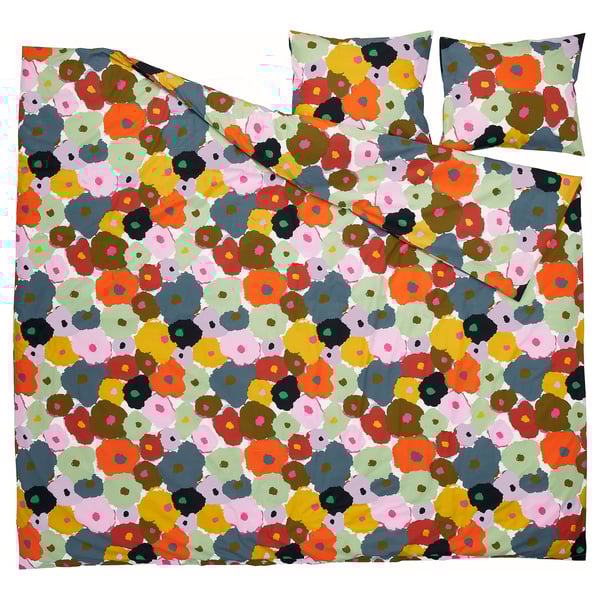 Fel gebloemd dekbed & kussenset, kleurrijke bloemen, zachte katoen-viscose mix.