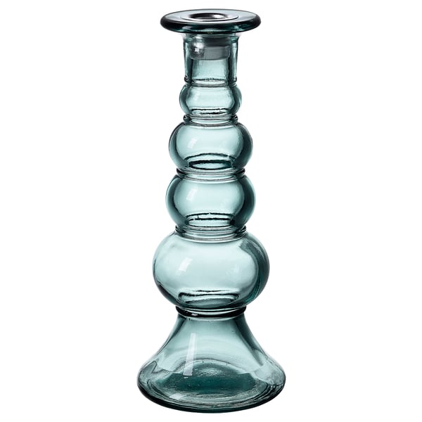 MYRMOSAIK gerecycleerde glazen kandelaar, groenblauw, bruisend, cilindrische vorm, uniek ontwerp.