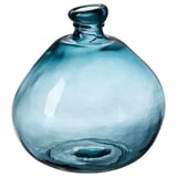 MYRMOSAIK blauwe vaas van gerecycled glas, ronde vorm met bubbeltextuur.