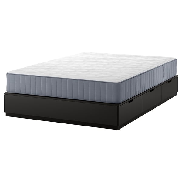 Grijs NORDLI bedframe met opbergruimte, modern en comfortabel. Of, beknopter: grijs NORDLI bed met opberglades.