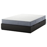 NORDLI grijs bed met 6 lades voor opslag, zwart frame, vierkante vorm, modern design.