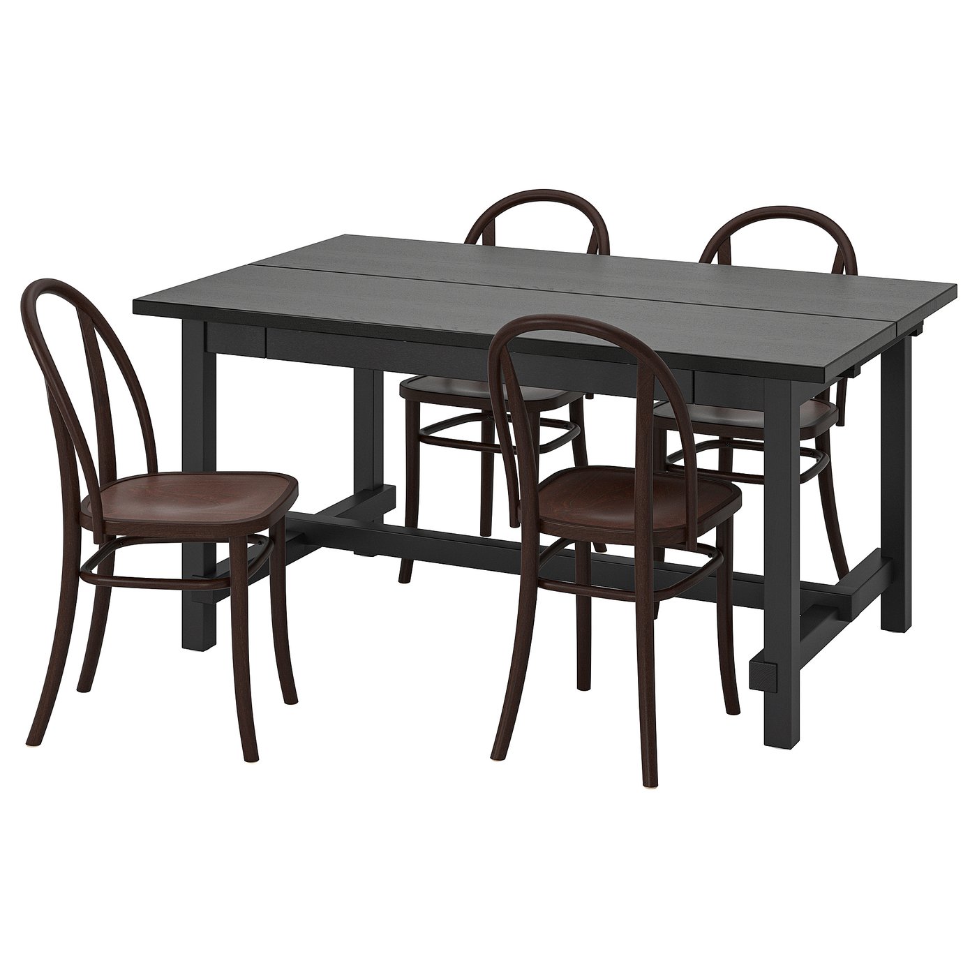 NORDVIKEN / SKOGSTA Tafel en 4 stoelen zwart/donkerbruin 152/223 cm