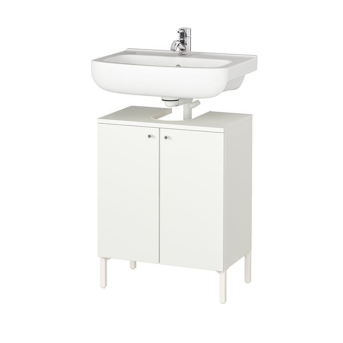 NYSJÖN / BJÖRKÅN Wastafelkast met 2 deuren, wit/PILKÅN kraan, 54x80 cm IKEA