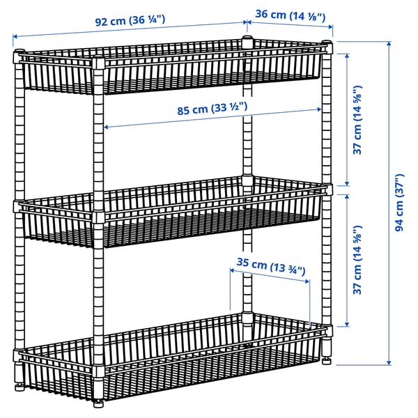 massa Willen adviseren OMAR Open kast met 3 manden, verzinkt, 92x36x94 cm - IKEA