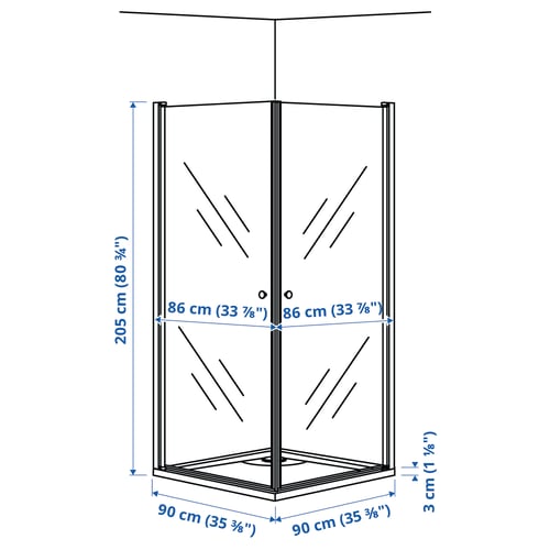 OPPEJEN / FOTINGEN douchewand met 2 deuren/bak, 90x90x205 cm IKEA
