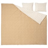 ORMÄNGSFLY: bruin-oranje patroon quilt & 2 kussens, katoen-viscose mix.