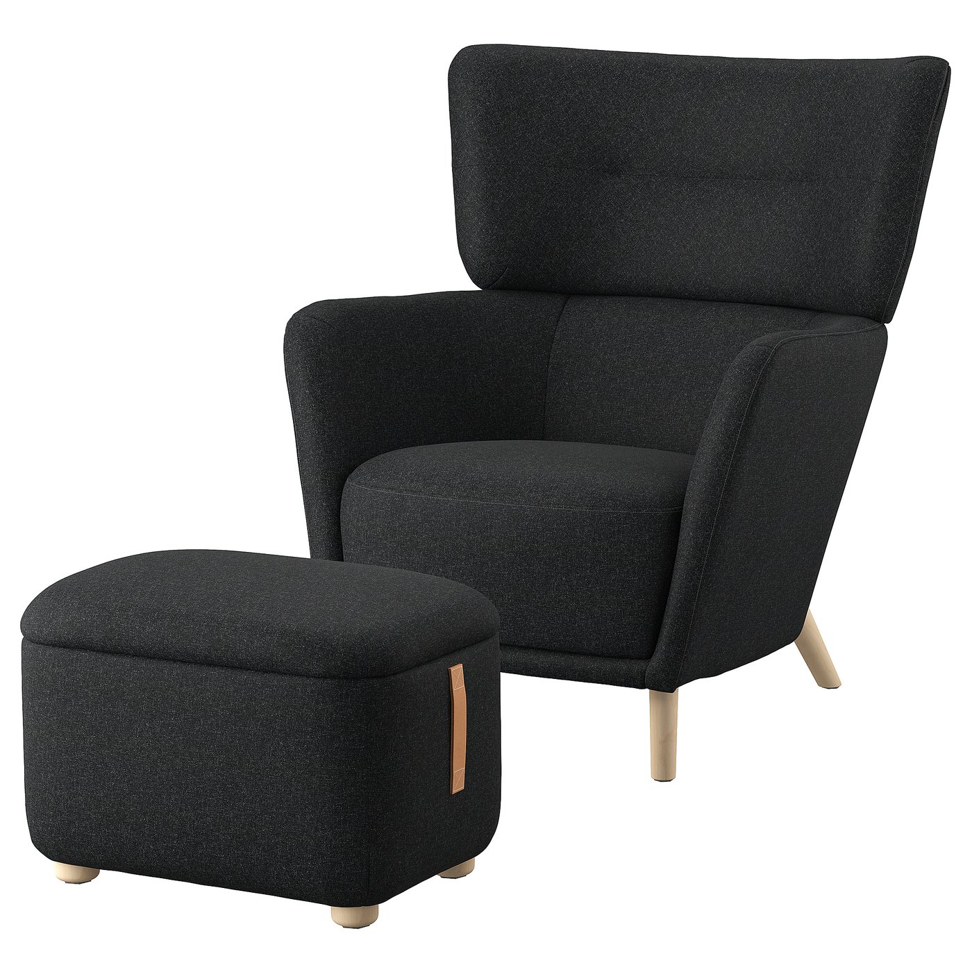 OSKARSHAMN Oorfauteuil met voetenbank Gunnared zwart/grijs