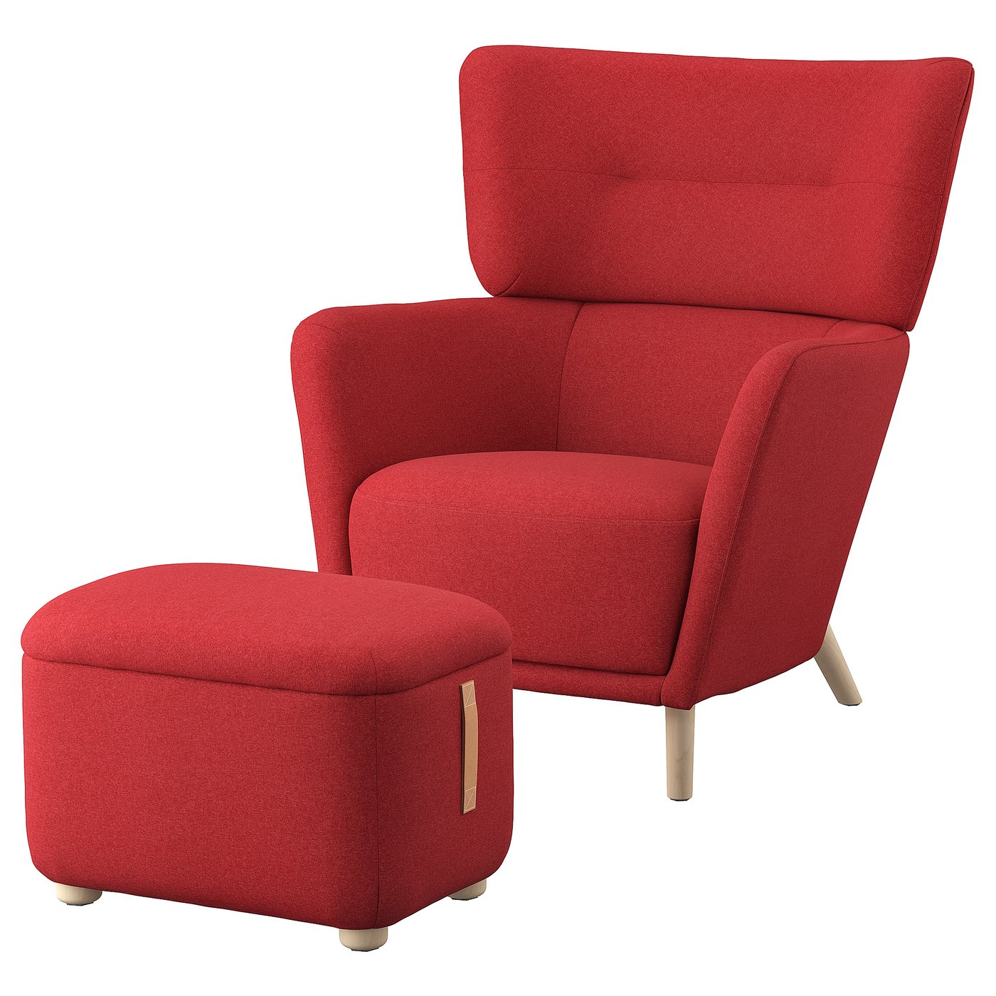 OSKARSHAMN Oorfauteuil met voetenbank Tonerud rood