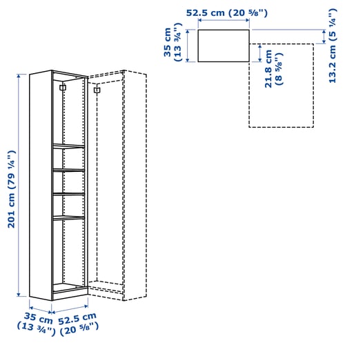 Illustratie met afmetingen voor het product: PAX.