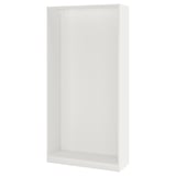 Een wit ikea PAX kledingkastframe, rechthoekig, klaar voor montage, met een minimalistisch design.