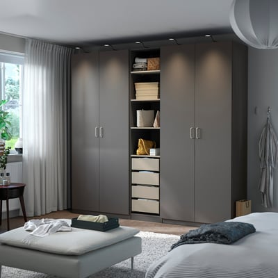 PAX / FORSAND Kledingkastcombinatie, donkergrijs grijsbeige/donkergrijs, 250x60x236 cm