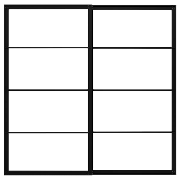 Een zwart metalen PAX garderobeframe met een rasterachtige structuur, ontworpen voor schuifdeuren.