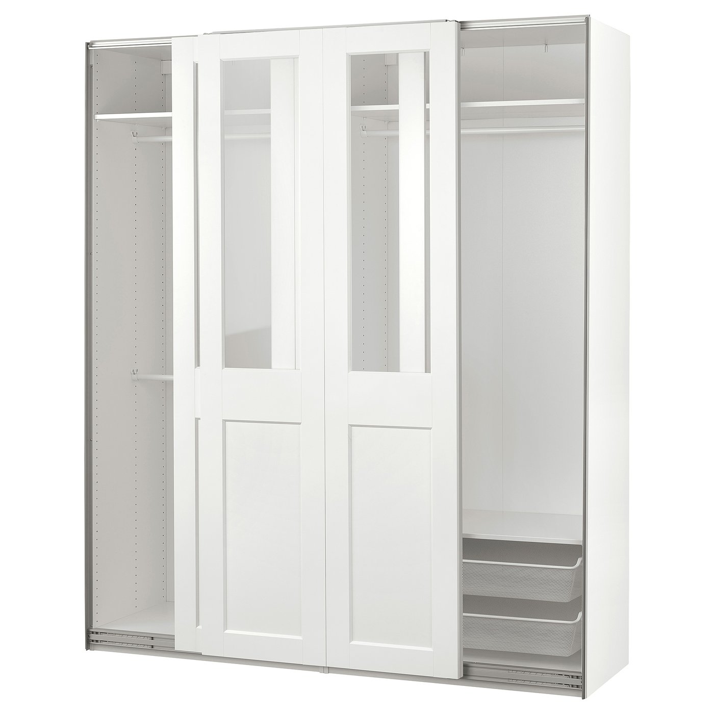 PAX / GRIMO Kledingkast met schuifdeuren wit/helder glas wit 200x66x236 cm
