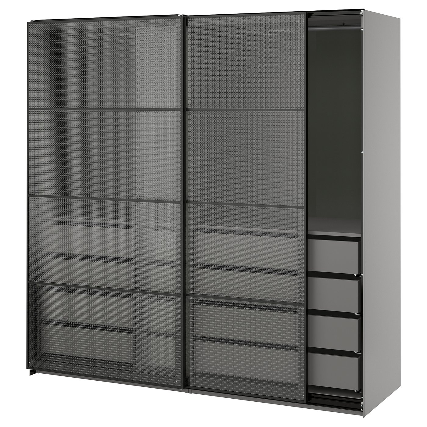 PAX / LUNDBRÄSMA Kledingkast met schuifdeuren donkergrijs zwart/geruit glas 200x66x201 cm