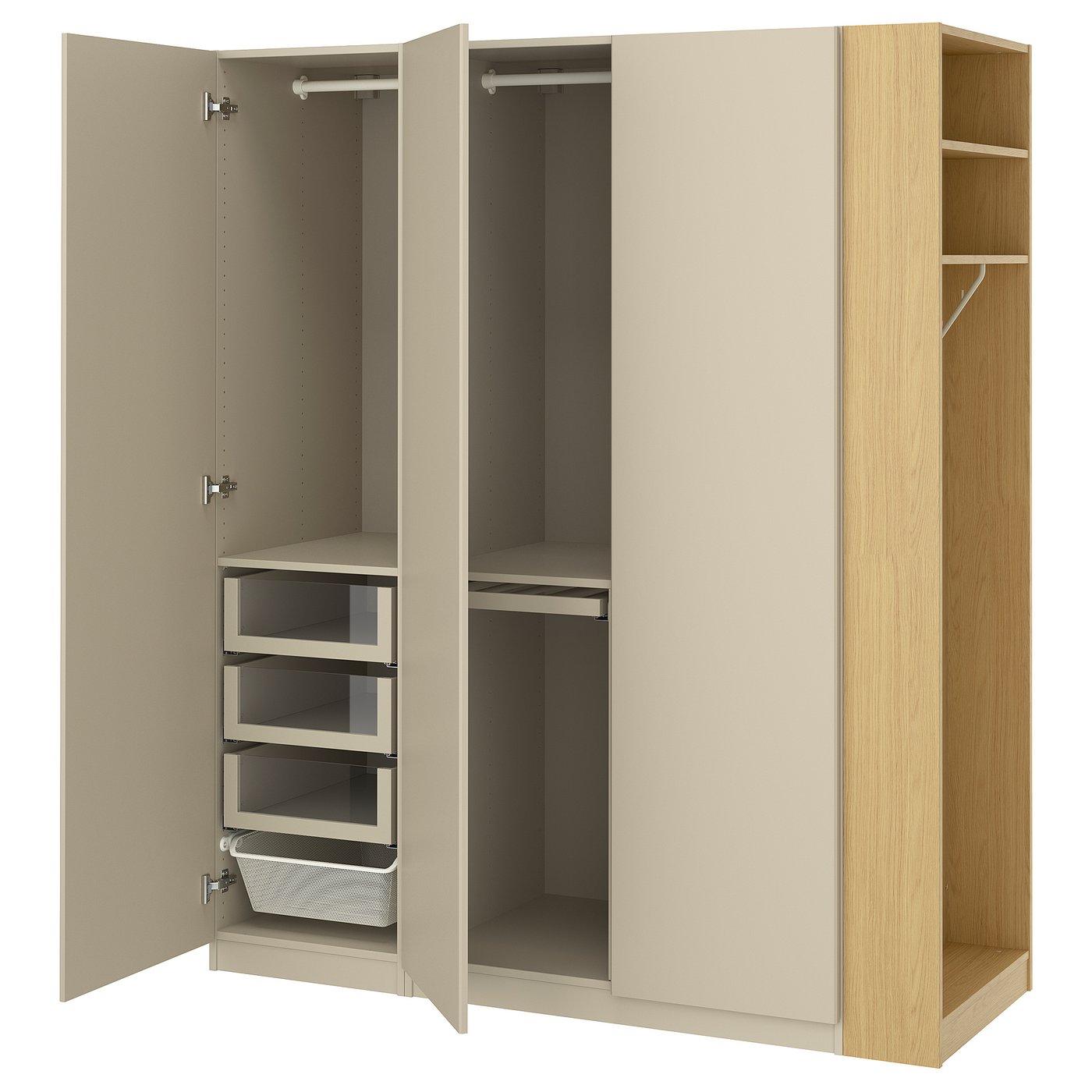 PAX / REINSVOLL Kledingkastcombinatie grijsbeige grijsbeige/eikenpatroon 170x60x201 cm