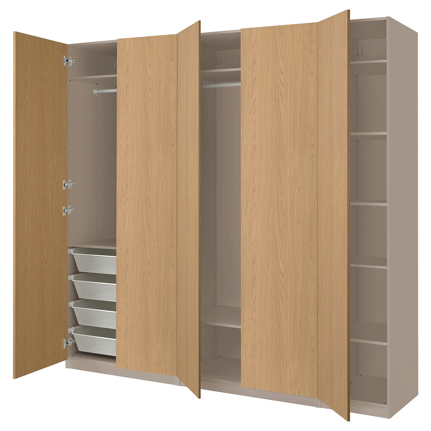 PAX / STORKLINTA Kledingkastcombinatie grijsbeige/eikenpatroon 250x60x236 cm
