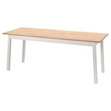 PINNTORP eettafel, rechthoekig, licht houten blad, witte poten, strak design, stevig massief grenen.