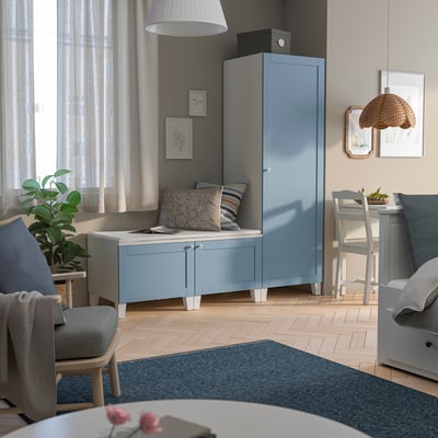 PLATSA Kledingkast met 3 deuren, wit/Sannidal blauw, 180x57x191 cm